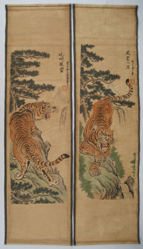 ANCIENT HANGING PAINTING SCROLL" Tiger " NICE SCREEN OF Paintings & Scrolls