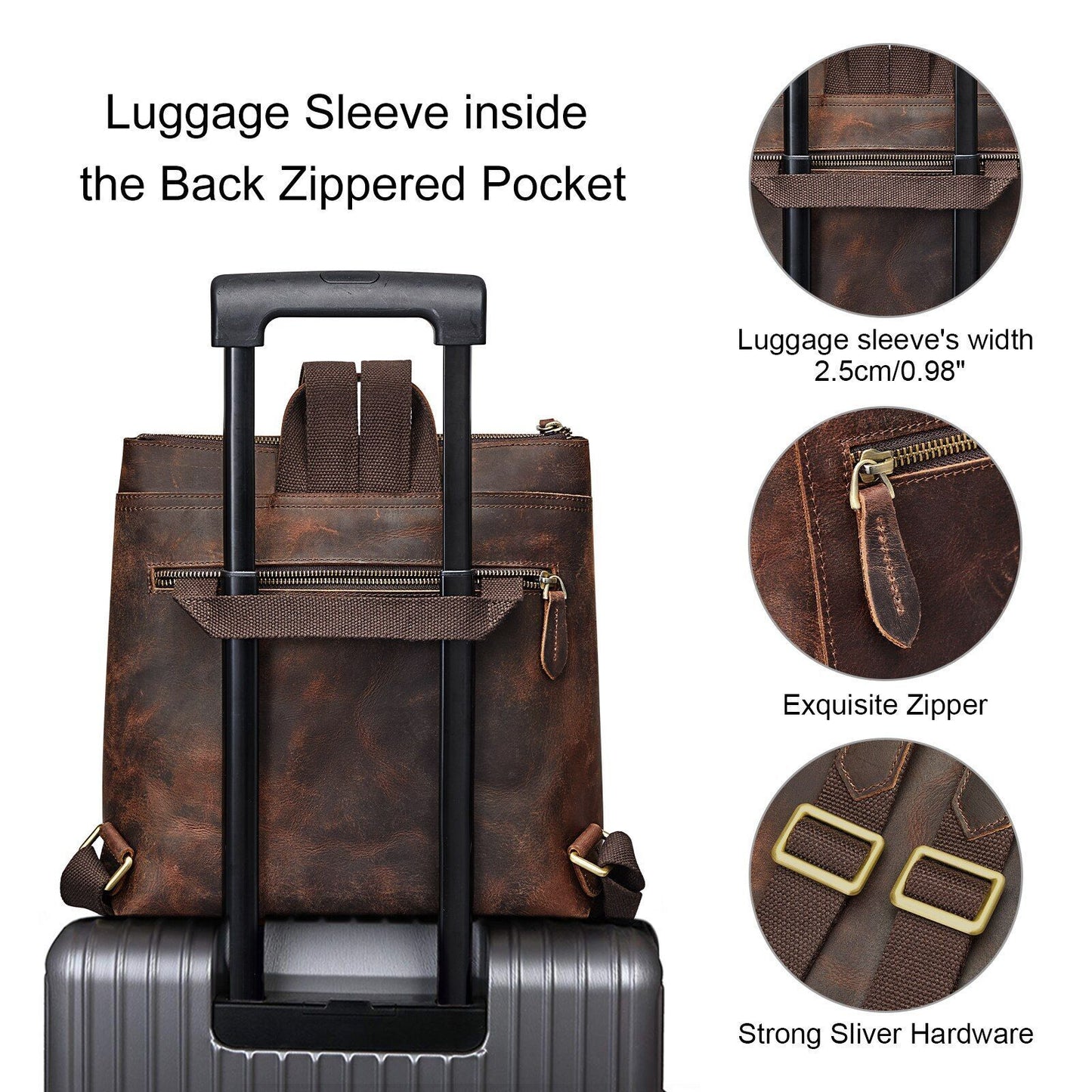 Women Genuine Leather Backpack Purse Vintage Schoolbag Luggage Sleeve Traveling