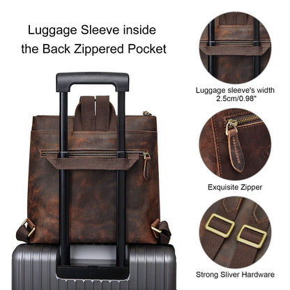 Women Genuine Leather Backpack Purse Vintage Schoolbag Luggage Sleeve Traveling