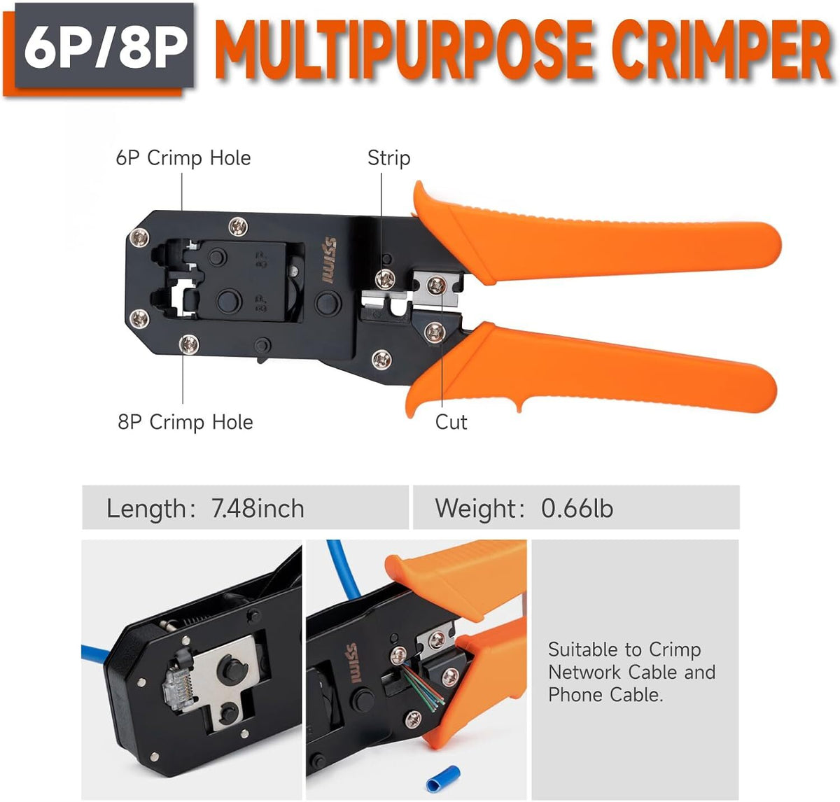 IWISS Electrician Tool Set Adapts to 6-pin 8-pin Rj45 Jacks for Home Maintenance
