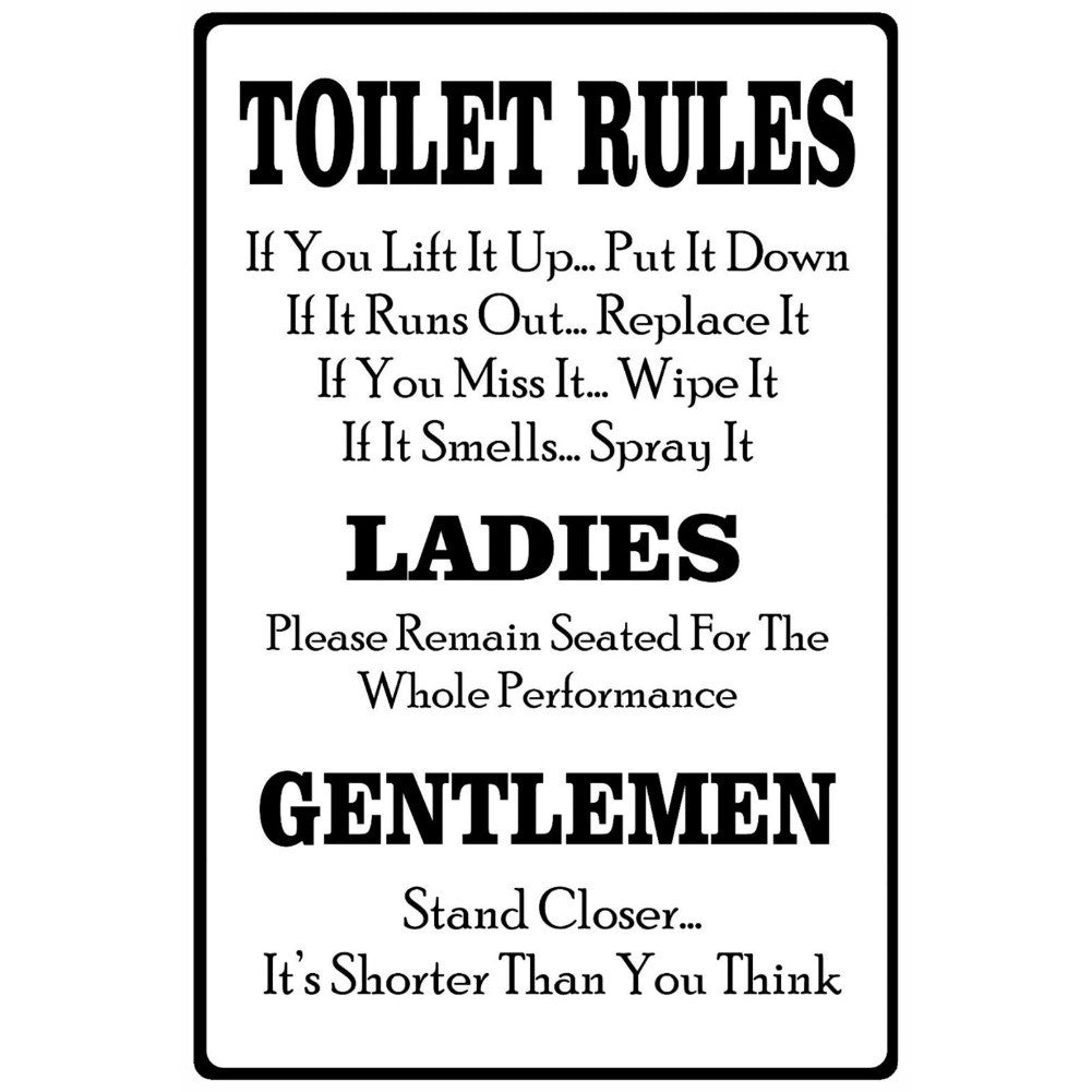 Funny Toilet Rules Sign 8x12 Inch Aluminum Decor Bathroom Plaque Home Gift