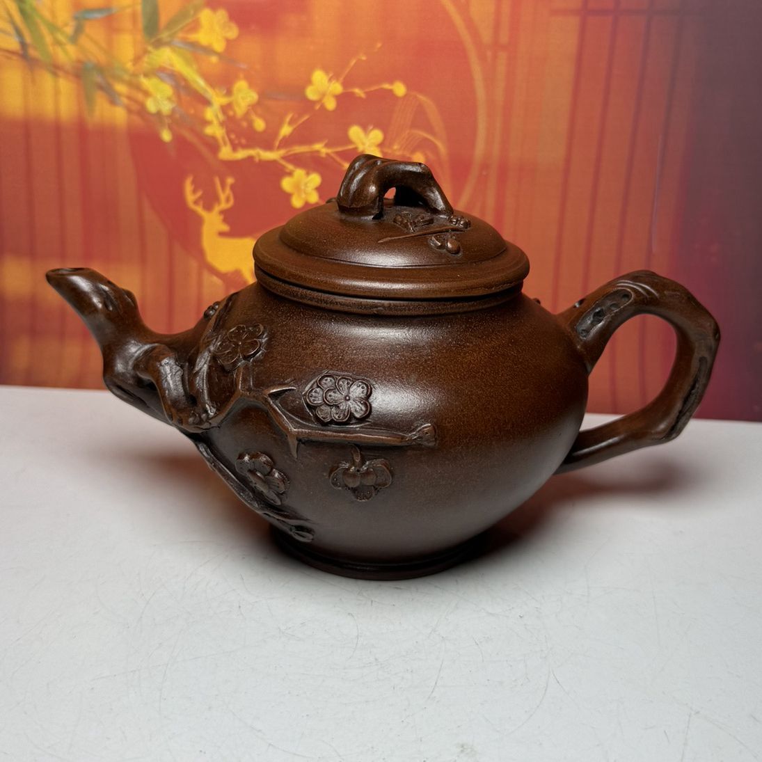 Vintage Chinese Yixing Purple Clay Teapot Zisha Ceramic Plum Blossom Teaware Art