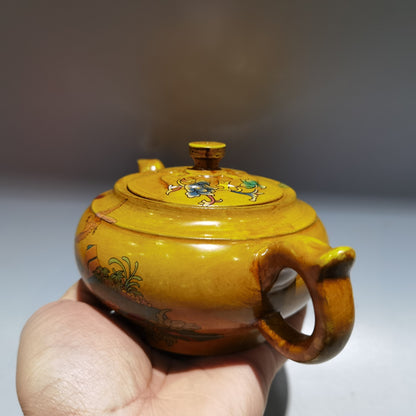 6.6" Chinese Yixing Zisha Pottery Red Clay 300CC Flower Magpie Bird Teapot