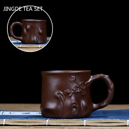 Yixing Purple Sand with Handle Teacup Handmade Dragon Pattern Master Cup Office
