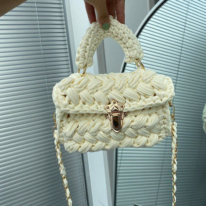 Knitting Bag Woolen Yarn Handmade Woven Handbag Square Crochet Purse 18*5*13 CM