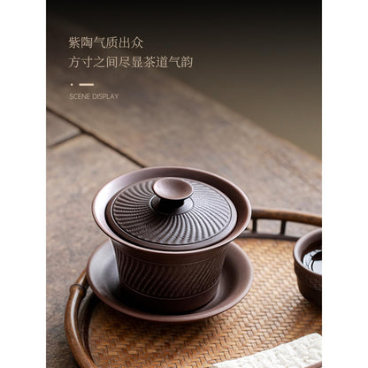 Frosted Purple Ceramic Gaiwan Tea Cup 225ml 7.3oz Chinese Kungfu Tea Set