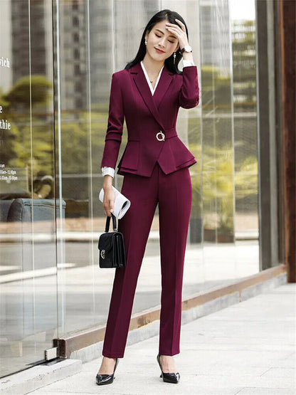 Women Skirt Suits 2 Piece Set Office Ladies Pants Business Suit Set Black Suits
