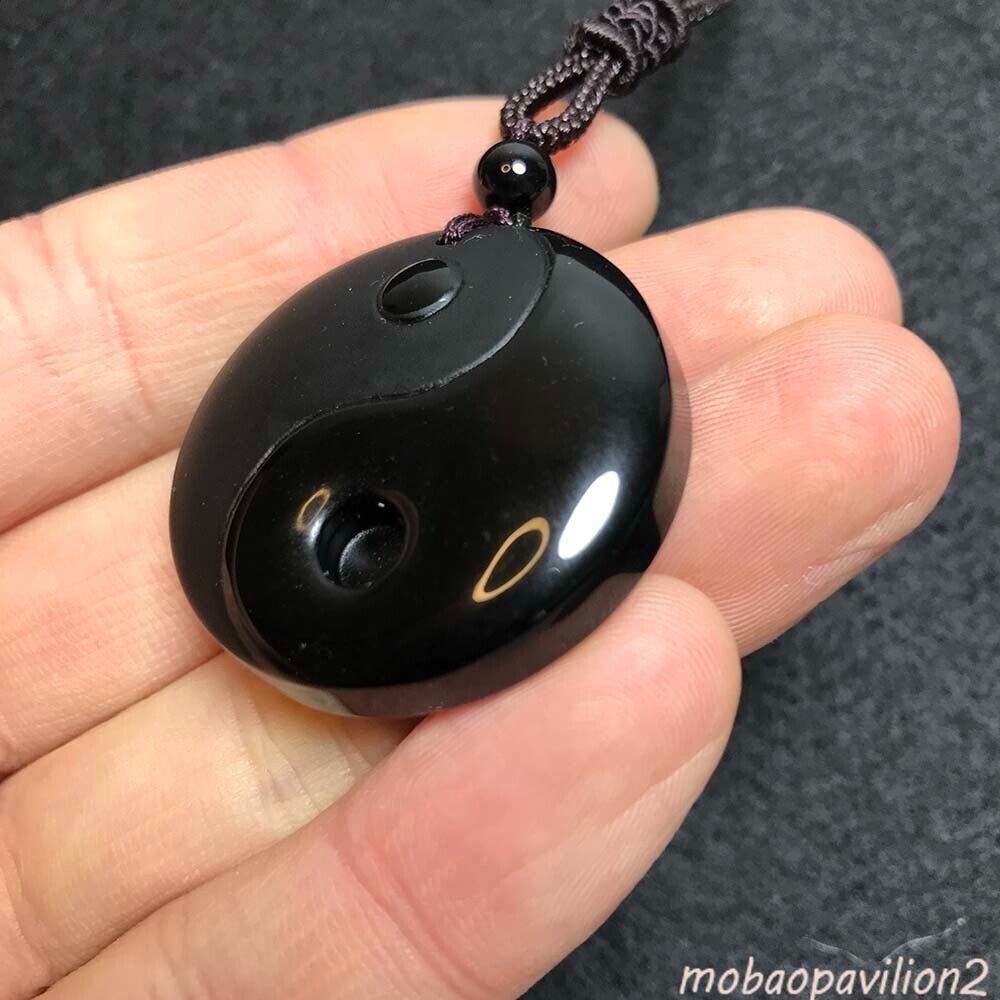 Black Obsidian Yin Yang Necklace Pendant Feng Shui Bagua Necklace Amulet Jewelry
