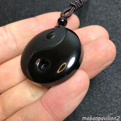 Black Obsidian Yin Yang Necklace Pendant Feng Shui Bagua Necklace Amulet Jewelry