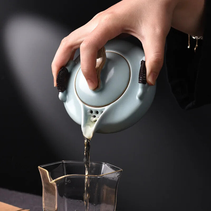 Simple Ru Kiln Hand Grab Pot Large Ceramic Tea Making Pot Household Kung Fu