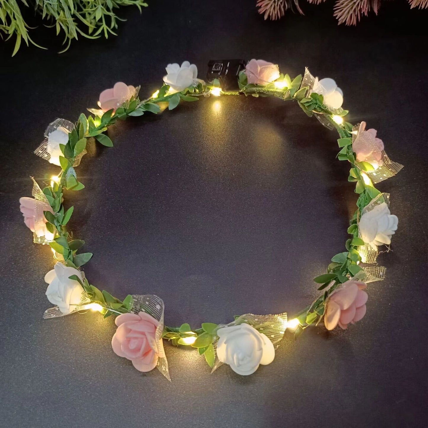 Flower Headband Glowing Garland Wedding Party Crown LED Lights Luminous Headwear