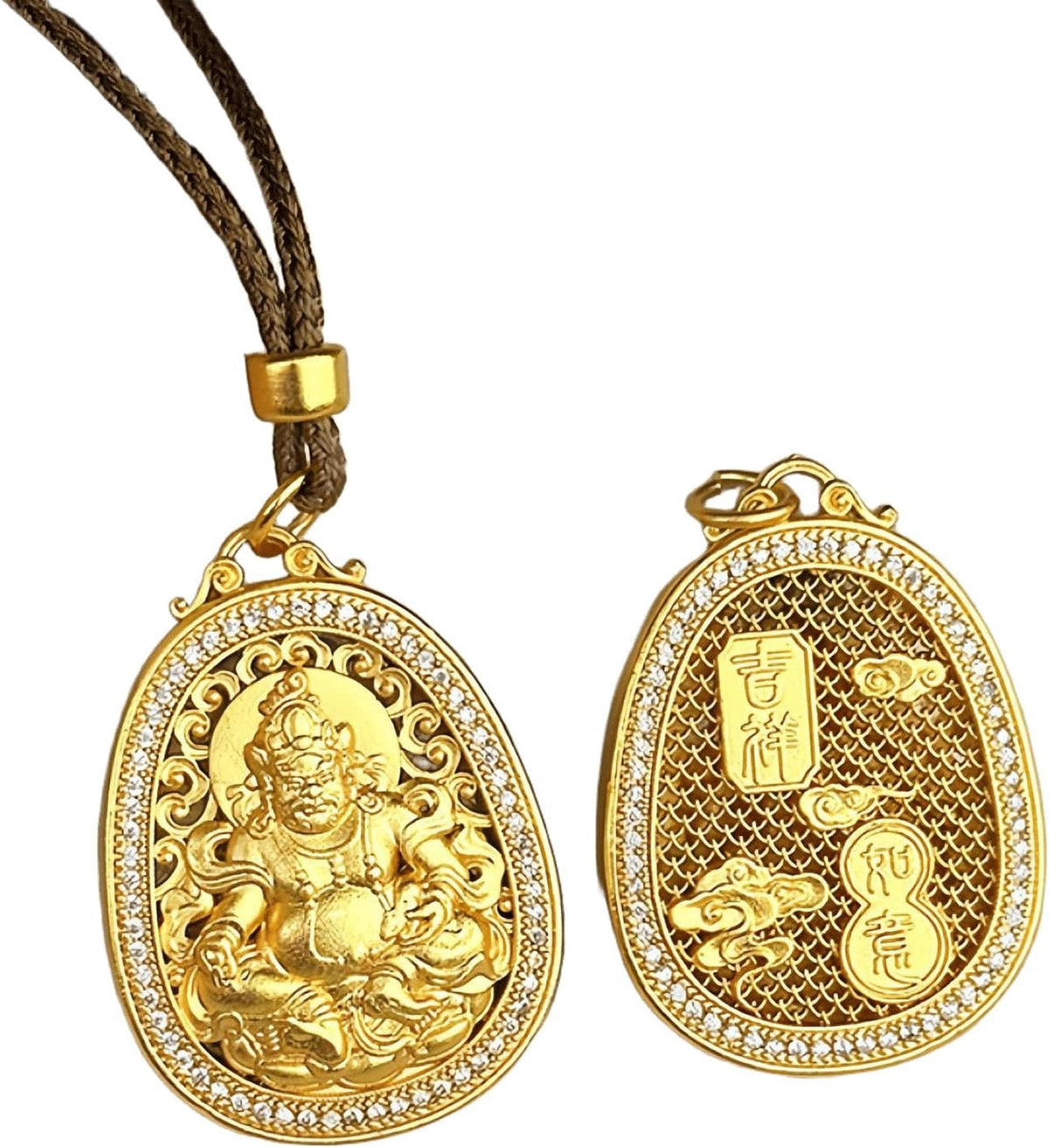 Golden God of Wealth Pendant Necklace Bring Good Luck Safty Feng Shui Amulet