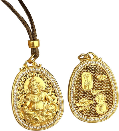 Golden God of Wealth Pendant Necklace Bring Good Luck Safty Feng Shui Amulet