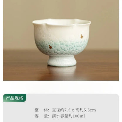 Crystalline Glaze High Foot Teacup Zen Tea Bowl Mug Tea-tasting Meditation Cup