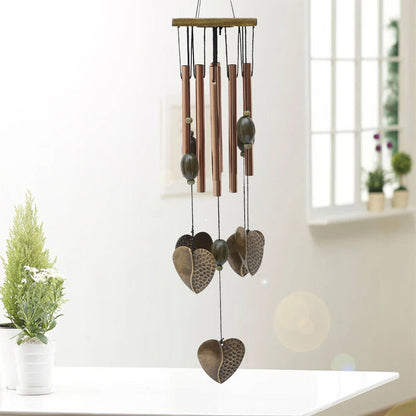 Wind Chimes Metal Hollow Tubes Wooden Pendants Outdoor Heart Sympathy Home Decor