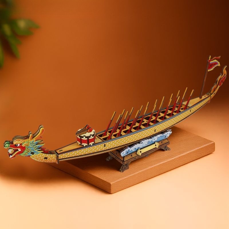 Traditional Dragon Boat Wooden Mortise Tenon Model Handmade Large Home Decor