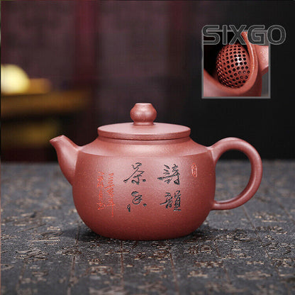 China Yixing Zisha Pottery Purple Clay Handmade 220cc Mesh Teapot 平盖圆珠