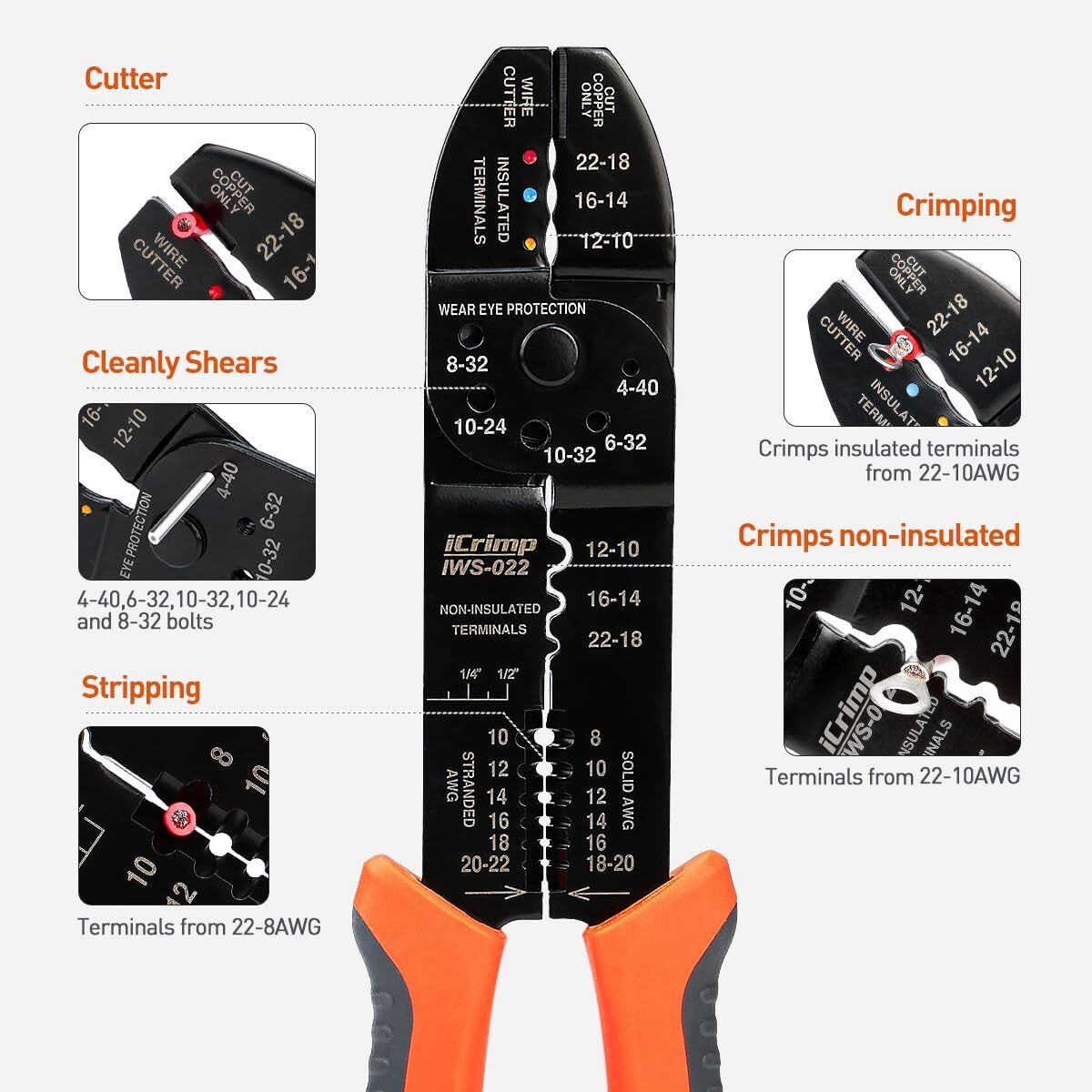 IWISS 5-in-1 Electricians Pliers Wire Stripper Cable Cutters Crimping Hand Tool