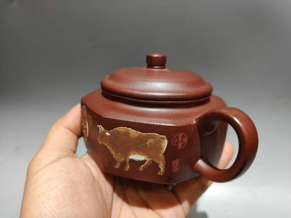 China Yixing Zisha Clay Handmade Exquisite Kung Fu Tea Set Teapot品名：五牛图壶 低款：李燕华