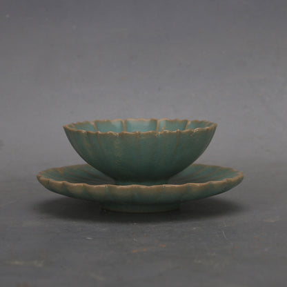 5.1" Collect Chinese Song Porcelain Ru Kiln Green Glaze Kwai Mouth Cup