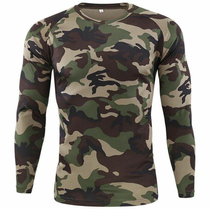 Tactical Camouflage T-Shirt Breathable Long Sleeve Outdoor Sport Hunting Camping