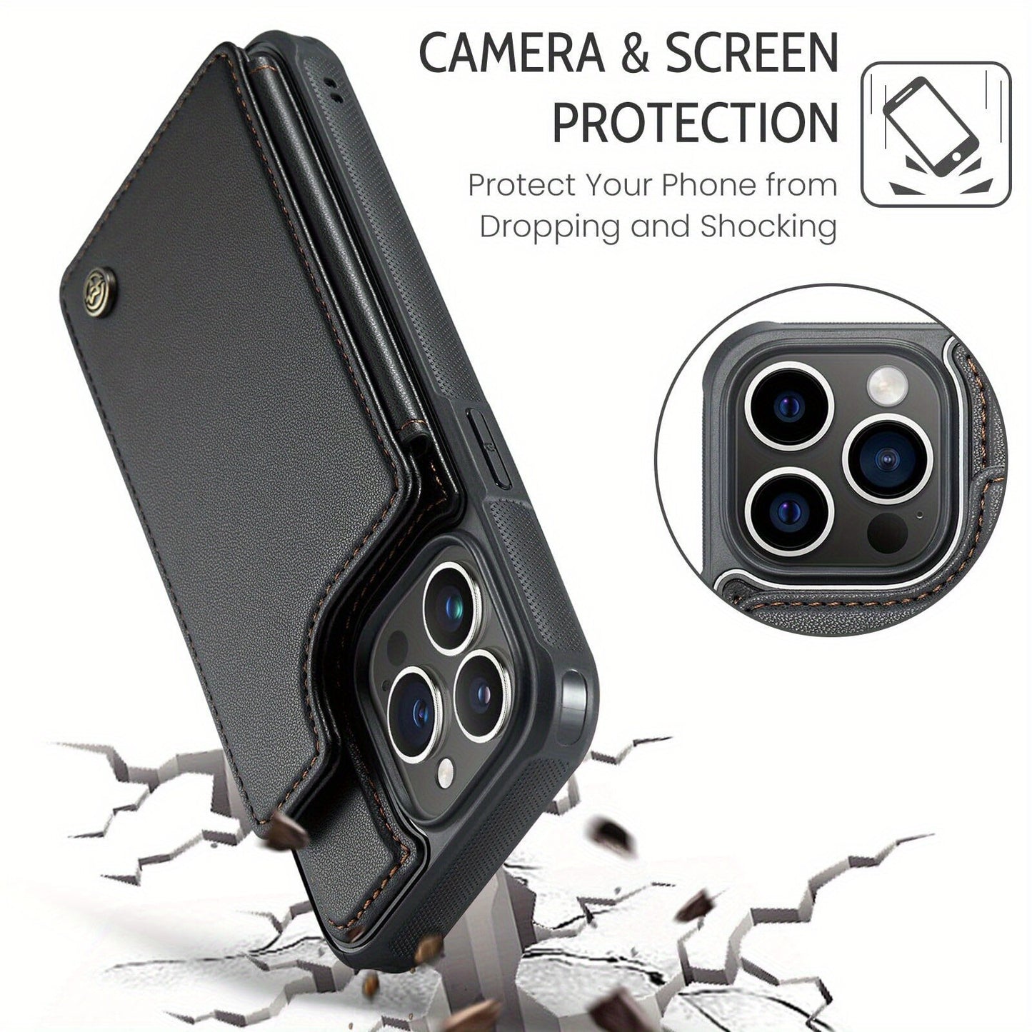For iPhone 16 15 14 13 12 11 Pro Max Plus XR XS Max Wallet Case with Card Holder