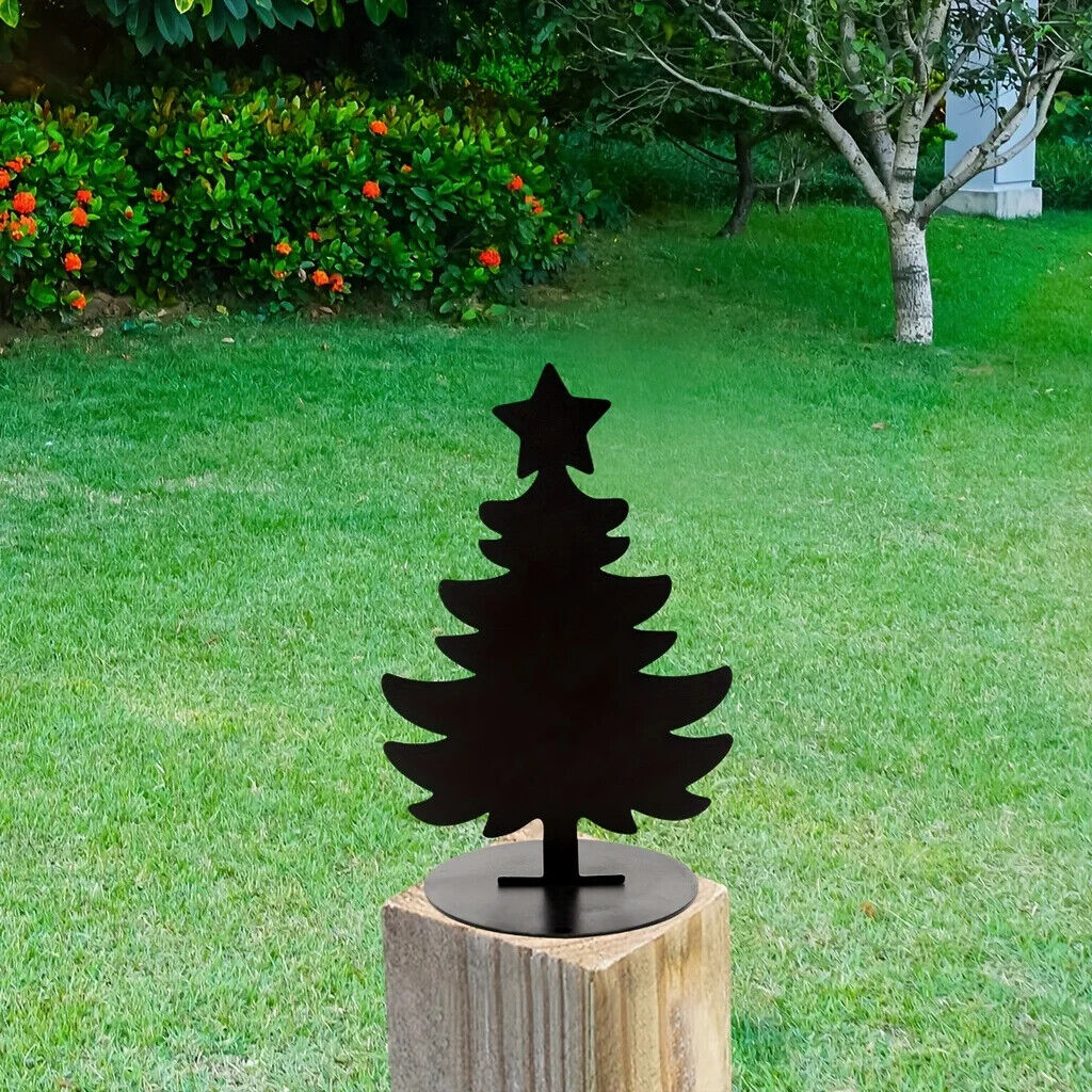 1pc Christmas Tree Garden Stake, Metal Silhouette Yard Sign Garden Decor