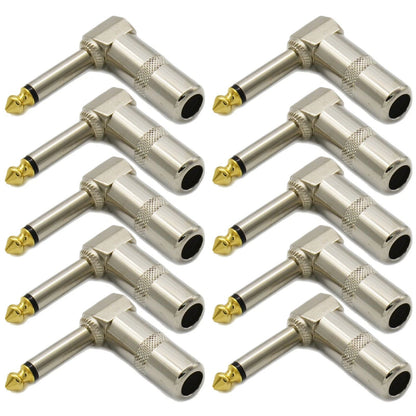 10PCS 1/4 TS Right Angle Mono Phone Plug ensures undistorted audio transmission