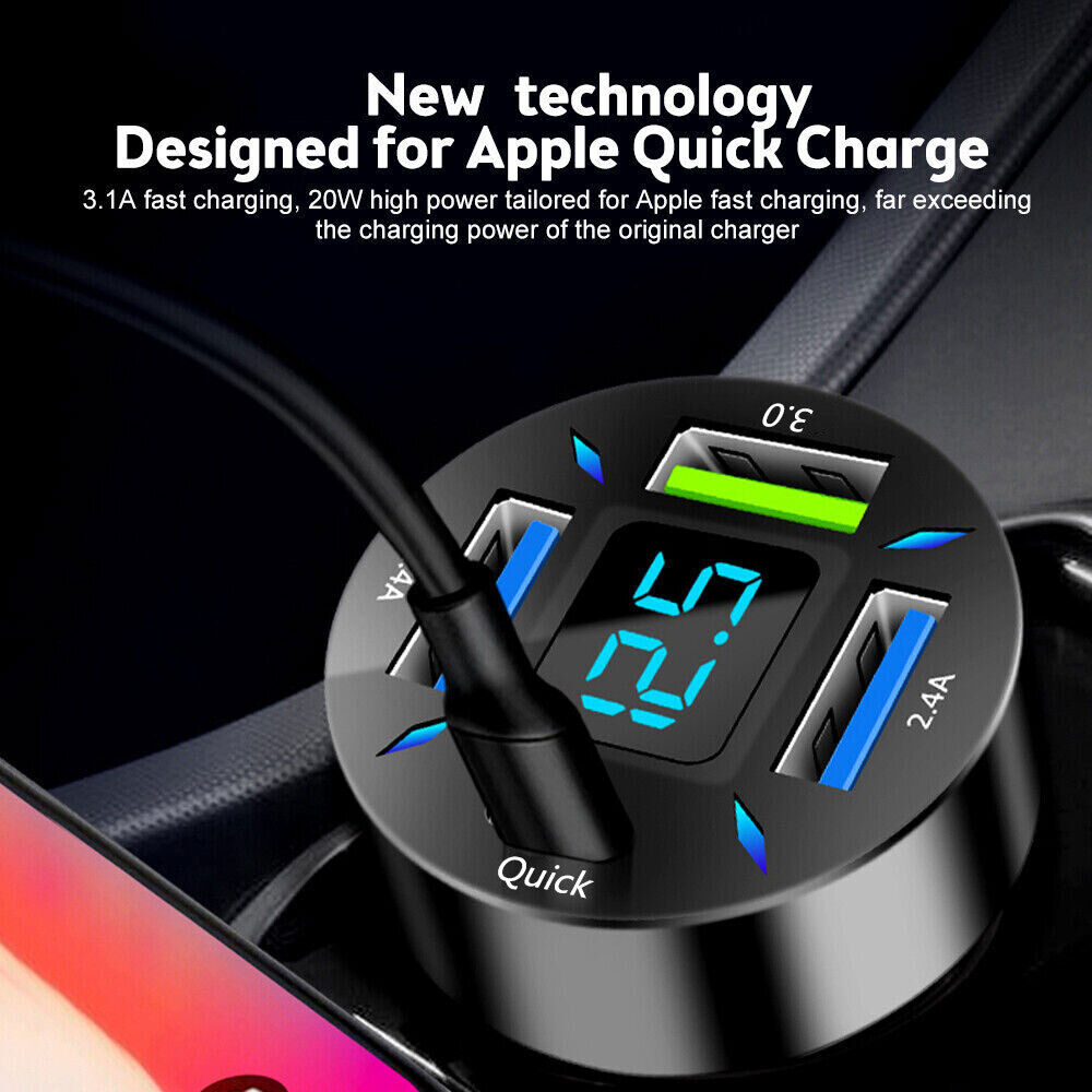 4 Port USB Type-C Fast Car Charger Adapter For Galaxy S10 S20 S21 S22 S23 S8 S9