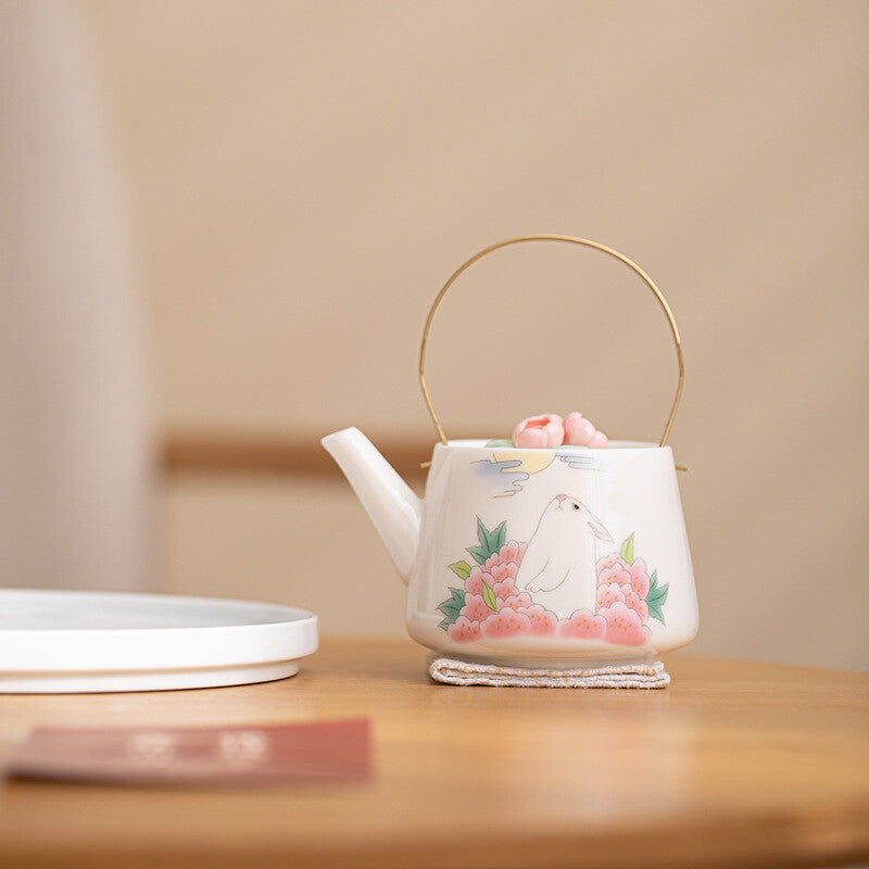 Chinese Complete Tea Set Porcelain Tea Pot With Handle Tea Cup Serving Tray New