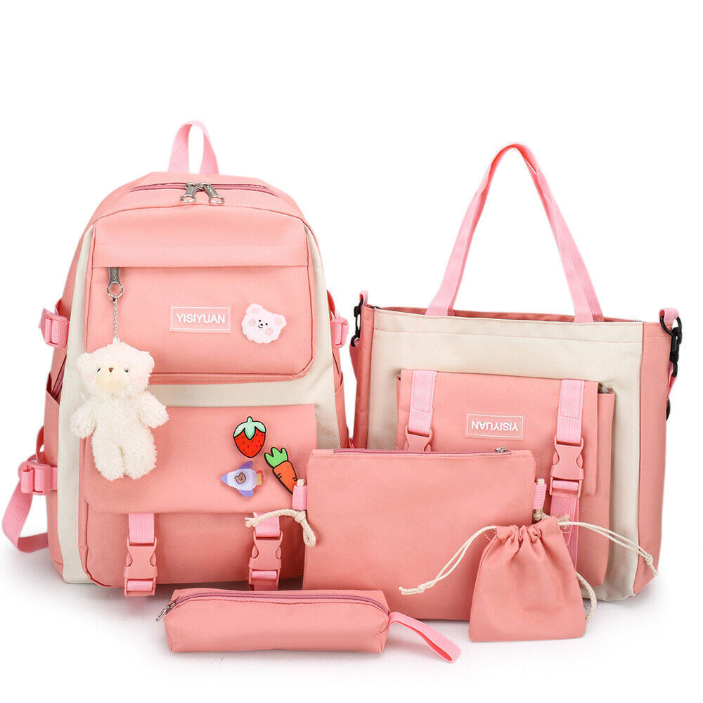 5Pcs Women Girls School Bag Backpack Kawaii Student Bookbag Rucksack Waterproof