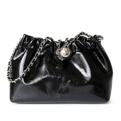 Small Mini Ruched Real Leather Clutch Pouch Purse Shoulder Bag w/ Chain Fashion