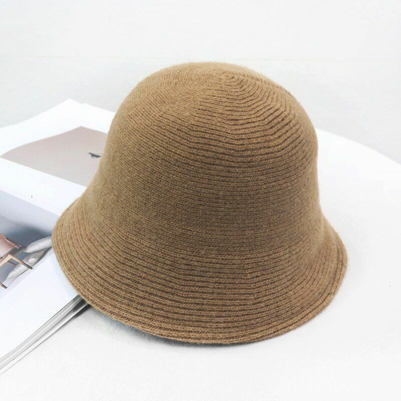 Women's Bucket Hat Warm Winter Teens Felt Wool Fur Black Cap Solid Multifunction