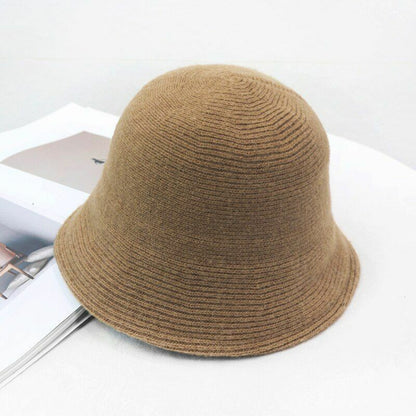 Women's Bucket Hat Warm Winter Teens Felt Wool Fur Black Cap Solid Multifunction