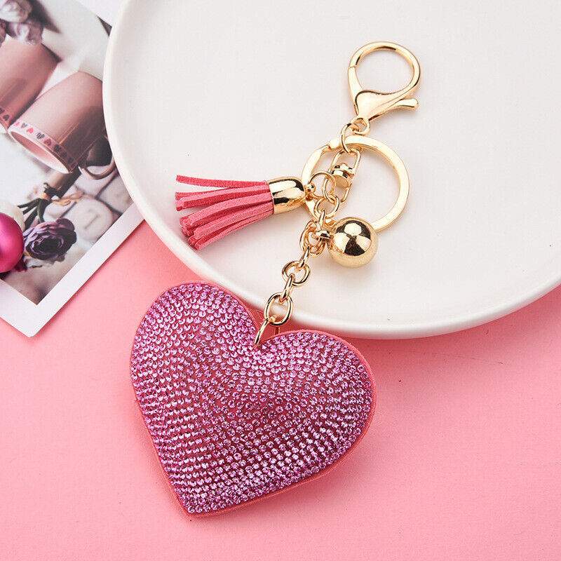 Women Heart Crystal Key Chain Key Ring Bag Charm Pendant Tassel Keyring Gift