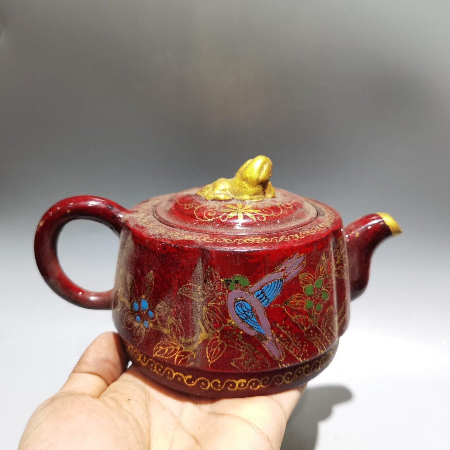 Vintage Chinese Yixing Purple Clay Teapot Zisha Ceremony Enamel Nice Teaware Art