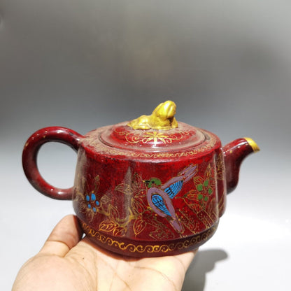Vintage Chinese Yixing Purple Clay Teapot Zisha Ceremony Enamel Nice Teaware Art