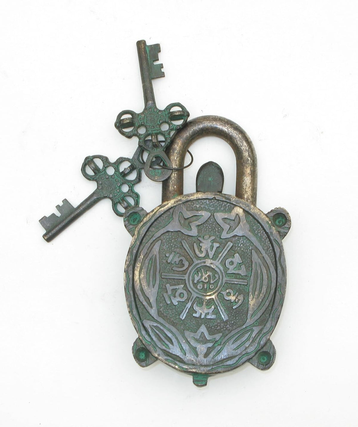 Antique Look Tortoise Design Functional Brass Padlock with 2 Keys