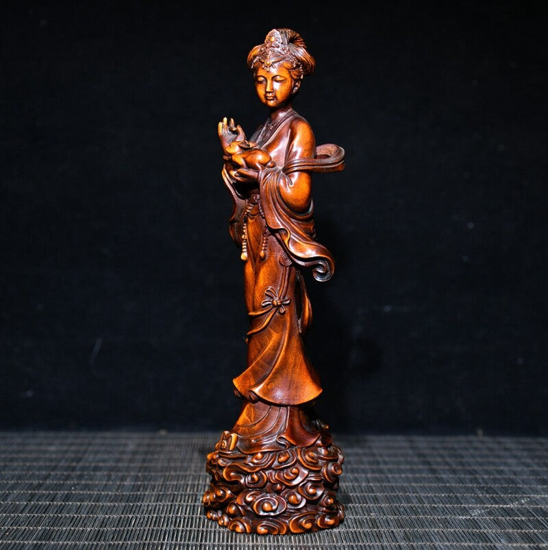 Chinese Antique Wood Hand Carved Boxwood Classical Beautiful Woman Statue