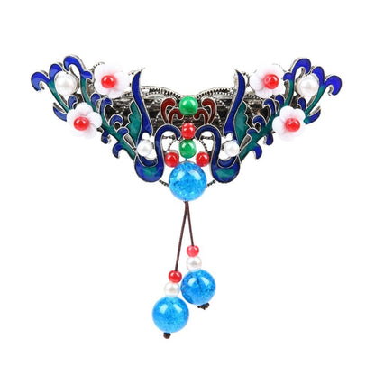 Vintage Chinese Cloisonne Large Spring Hair Clip Retro Tassel Barrette for Women