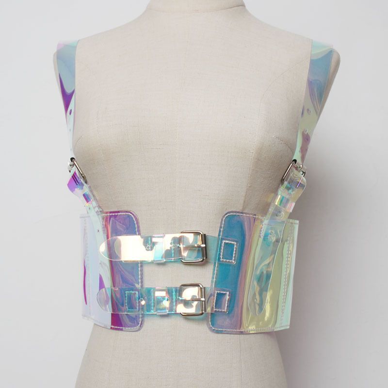 Women Waist Belt Laser Transparent PVC Garter Body Harness Sexy Cage Top Bondage