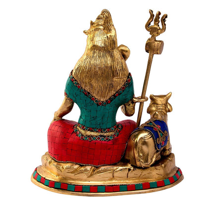 Hindu God Lord Brass Shiva with Nandi in Blessing Posture Idol Statute Figurine