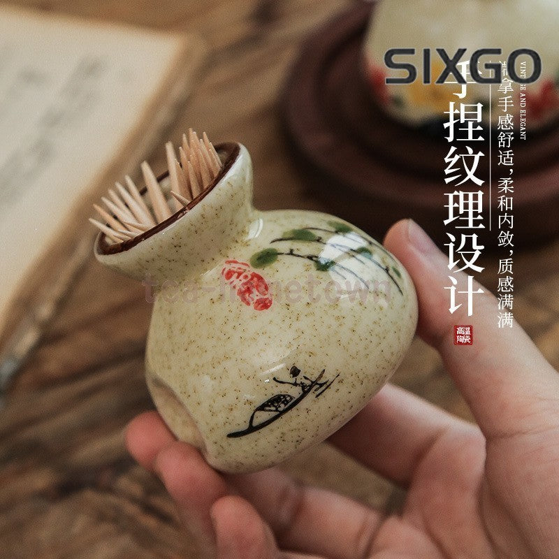 Vintage Ceramic Household Toothpick Box Chinese Style Mini Storage Bottle