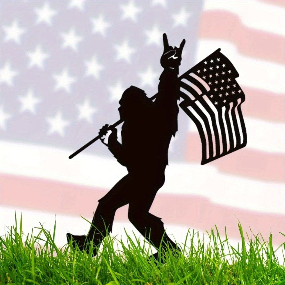 HelloYoung Bigfoot Metal Garden Stakes 1pc Patriotic Sasquatch Yard Art