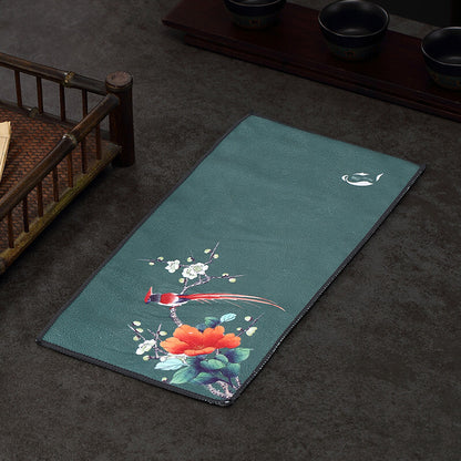 Tea Towel Water Absorbent Towel Creative Velvet Floral Bird Print Towel For Pot