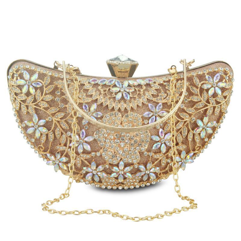 Women Clutch Evening Bag Hollow Out Metal Wedding Sequined Shoulder Bag Purses