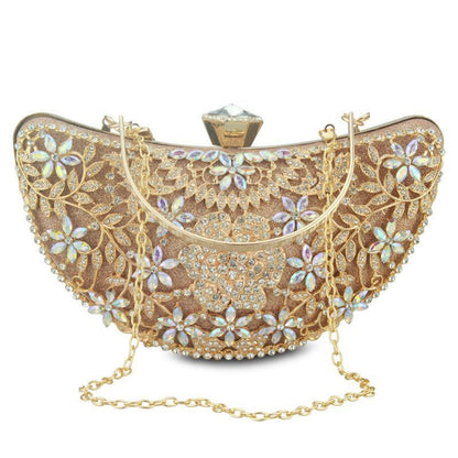 Women Clutch Evening Bag Hollow Out Metal Wedding Sequined Shoulder Bag Purses