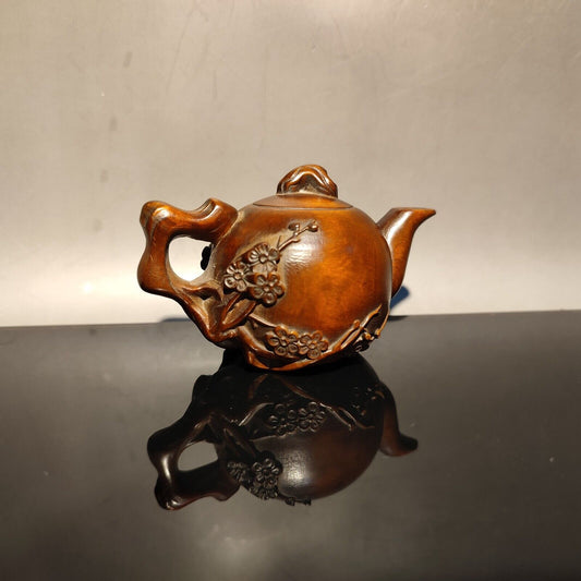 Chinese Antique Boxwood Carved Exquisite Teapot Statue hobbies interests mahjong