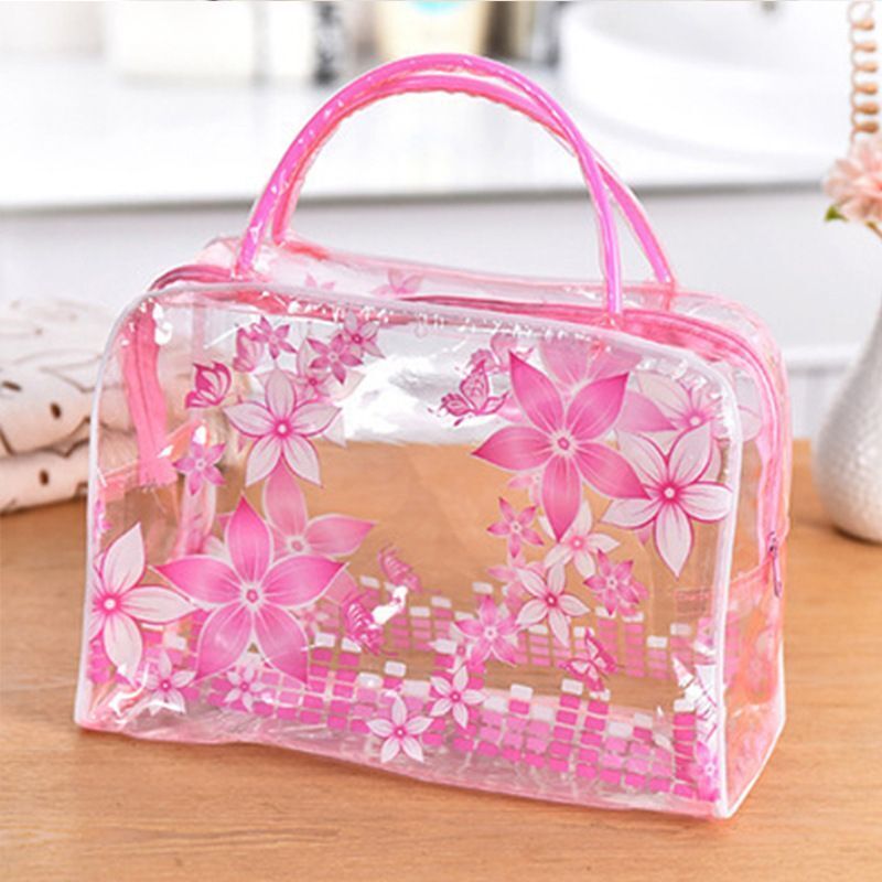 Floral Transparent Cosmetic Bag Travel Makeup Wash Clear Handbag Waterproof Bags