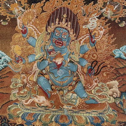 Embroidery Tibetan Buddhism Six Arm Mahakala Thangka hanging screen Worship Hall